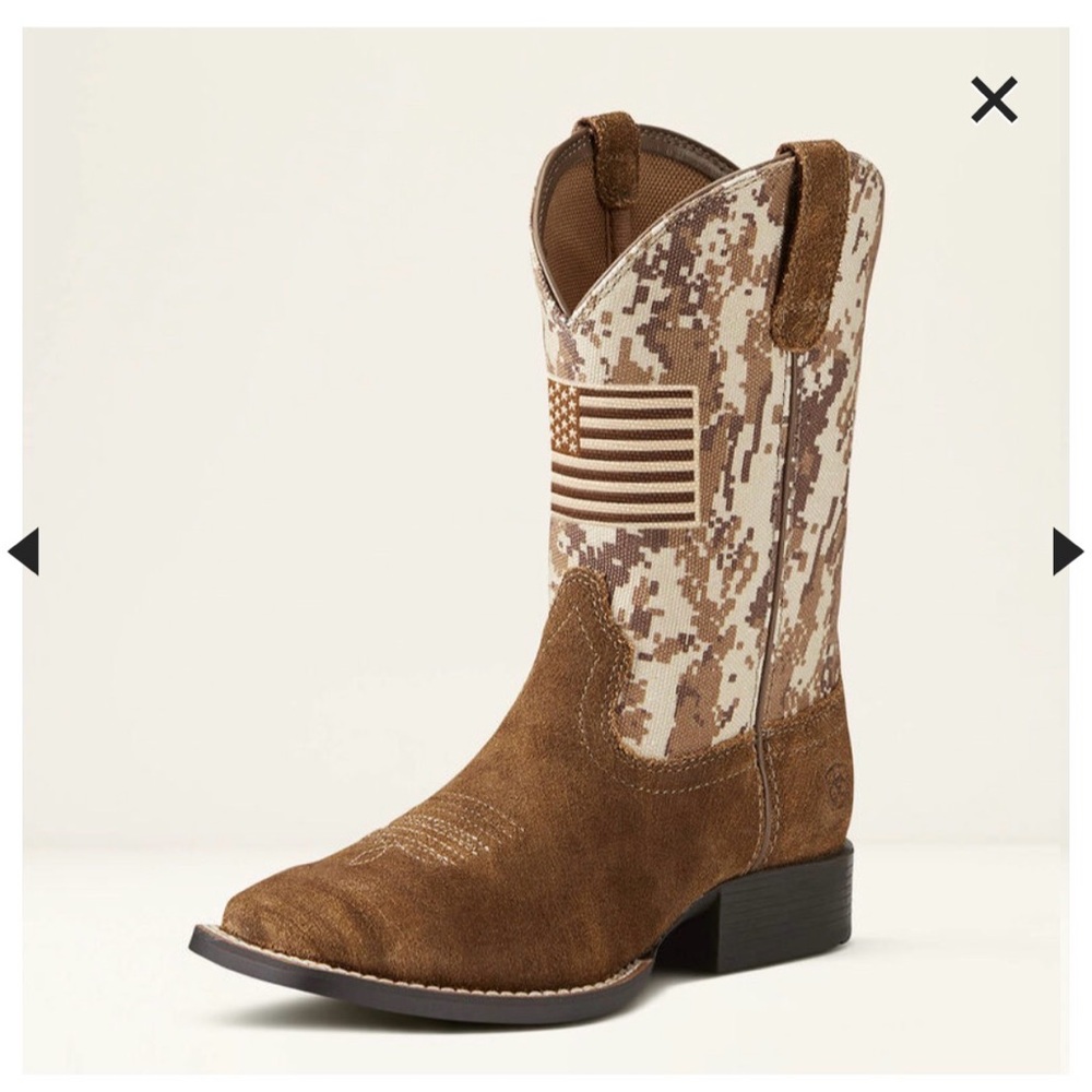 ARIAT YOUTH ANTIQUE MOCHA/ SAND CAMO PRINT BOOTS Size 3